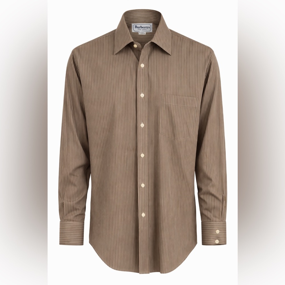 Burberrys Vintage Men’s Button Down Shirt Brown White Stripe Size 15.5 33